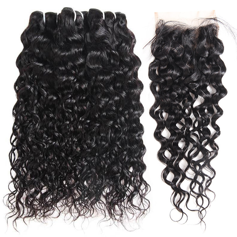 Three Jet Black Body Wave Hair Bundles With a Matching 4X4 Lace Closure for Seamless Styling