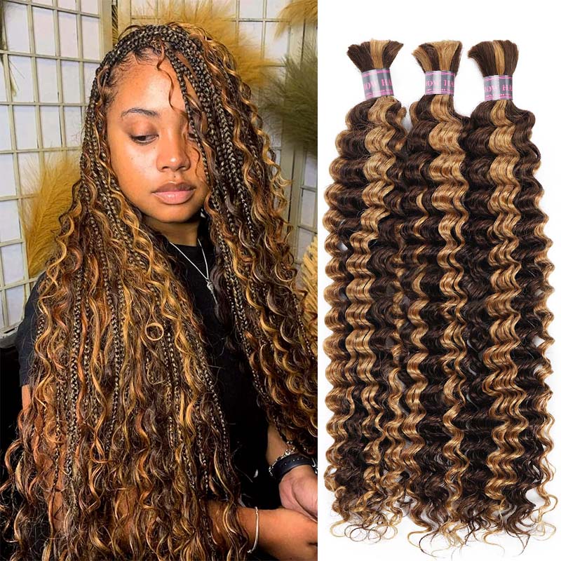 Model With Braided Hair and P4/27 Honey Blonde Highlight Deep Wave Extensions