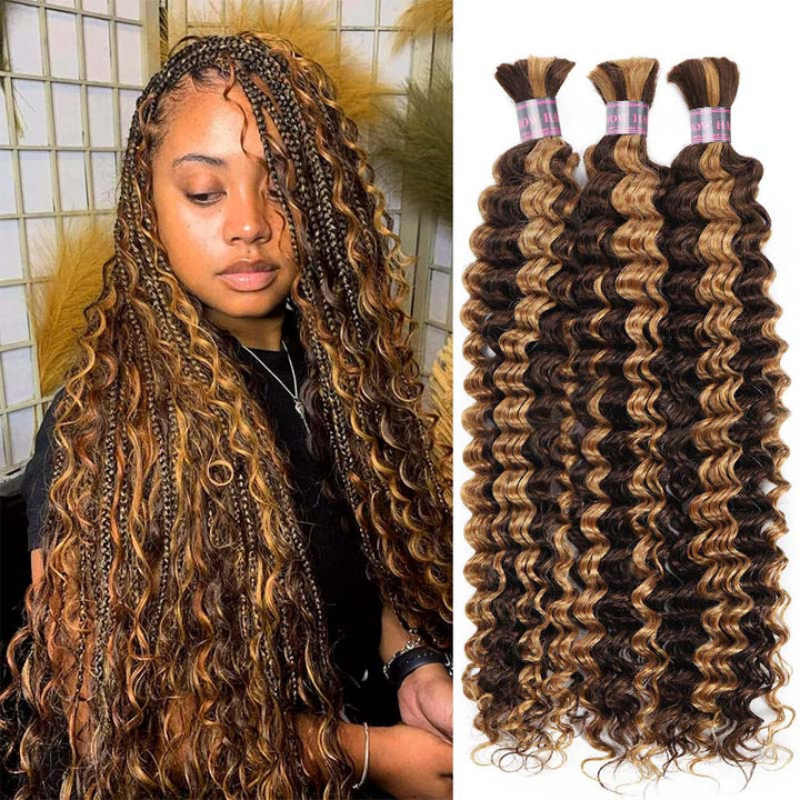 Model With Braided Hair and P4/27 Honey Blonde Highlight Deep Wave Extensions