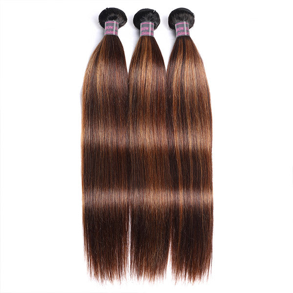 Three Straight Human Hair Bundles in T1B 4/30 Color With a Smooth Texture