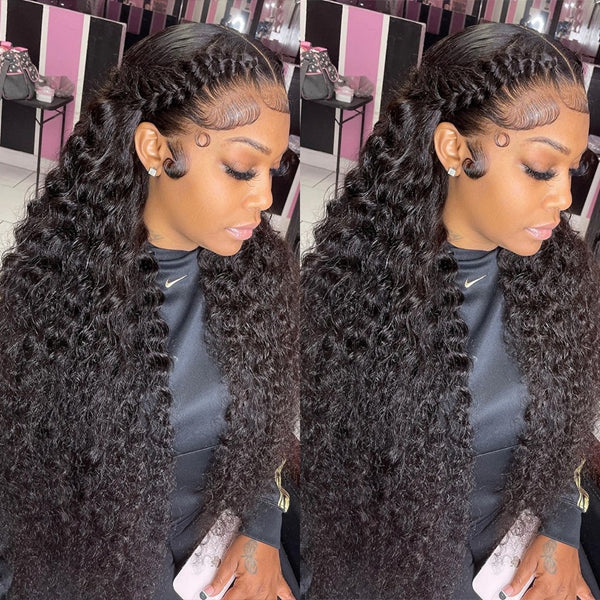 Model Wearing 18-Inch Water Wave Human Hair Wig With Natural Curls