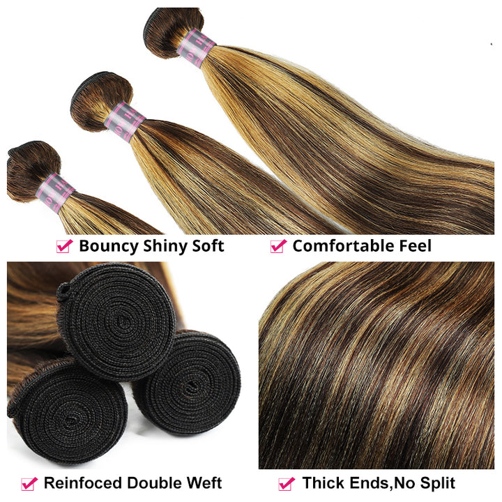 Yaki Straight Human Hair Bundles P4/27 Highlight,Features of the Hair