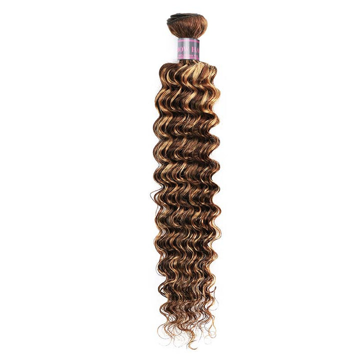 P4/27 Honey Blonde Deep Wave Hair Bundles With Defined Curls and Highlights