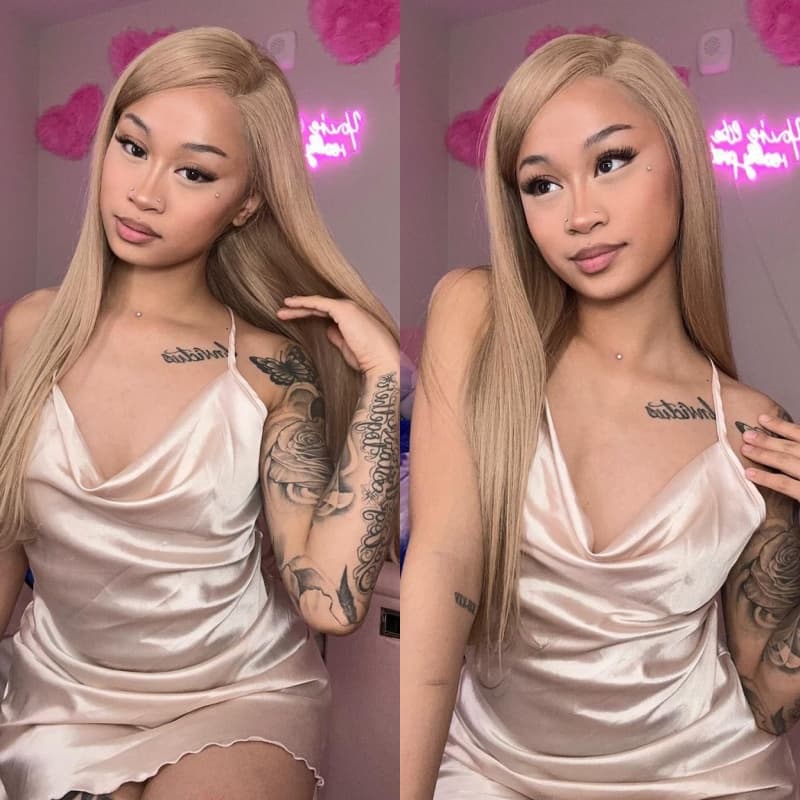 Ishow Cozy Blonde Light #27 Wig On a Woman, HD Lace Front