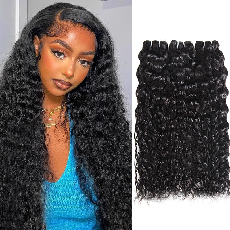 Model With Natural Black Wavy Hair and 3 Bundles of Human Hair Extensions