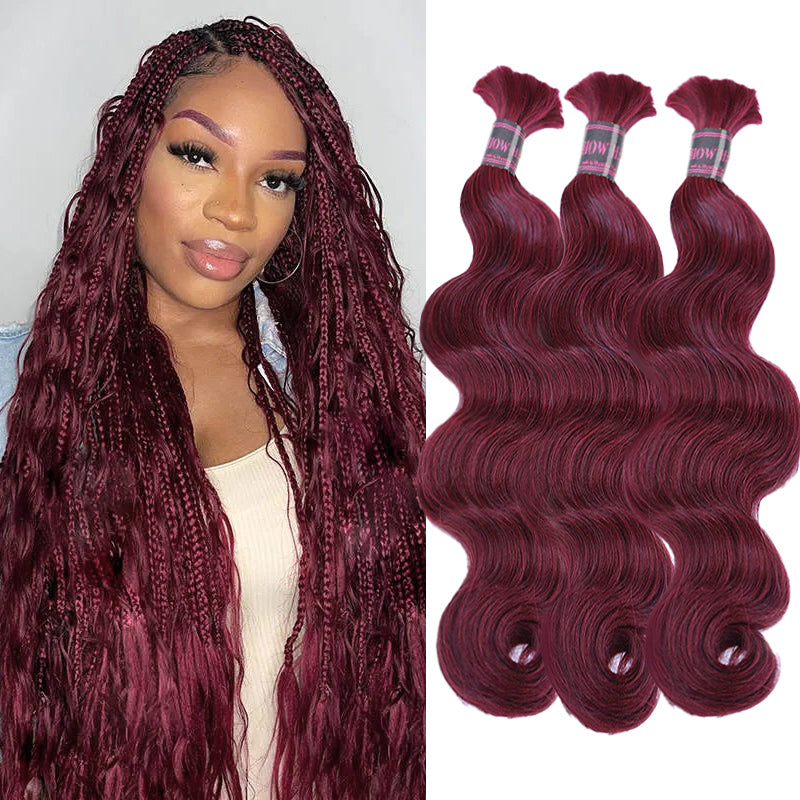 Ishow 99J Burgundy Body Wave Hair Bundles and Braided Hairstyle