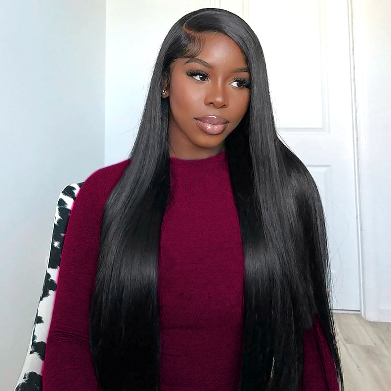 Woman With Long Black Straight Hair, Virgin Indian Hair Weave