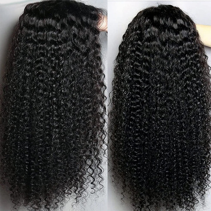 Kinky Curly Lace Front Wig in Natural Black, Highlighting Volume and Curls From Both Sides
