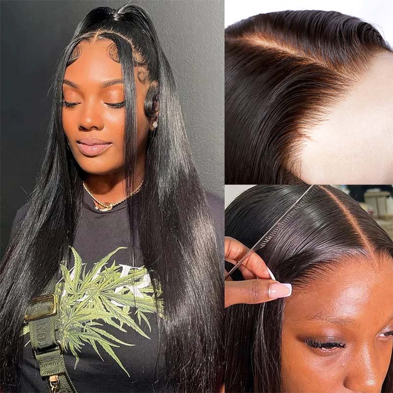 Model With Straight 360 Lace Frontal Wig, Featuring a Natural Hairline and Part
