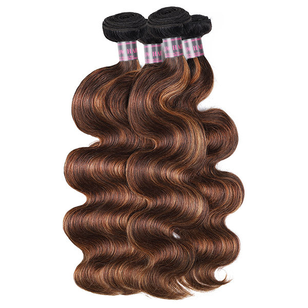 Four Bundles of T1B 4/30 Balayage Body Wave Hair With a Shiny, Soft Texture