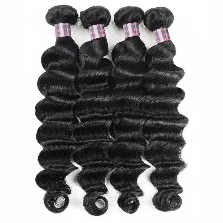 Brazilian Loose Deep Wave Hair Bundles in Natural Black, 100% Human Hair With Soft Texture