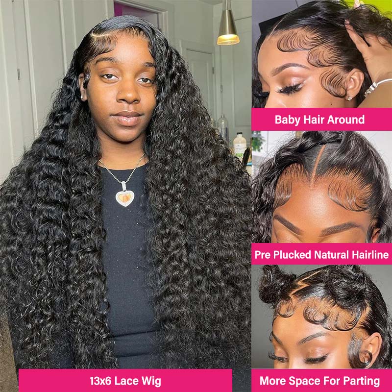 Glueless 13X6 Lace Front Wig With Deep Wave Texture and Baby Hair On Model