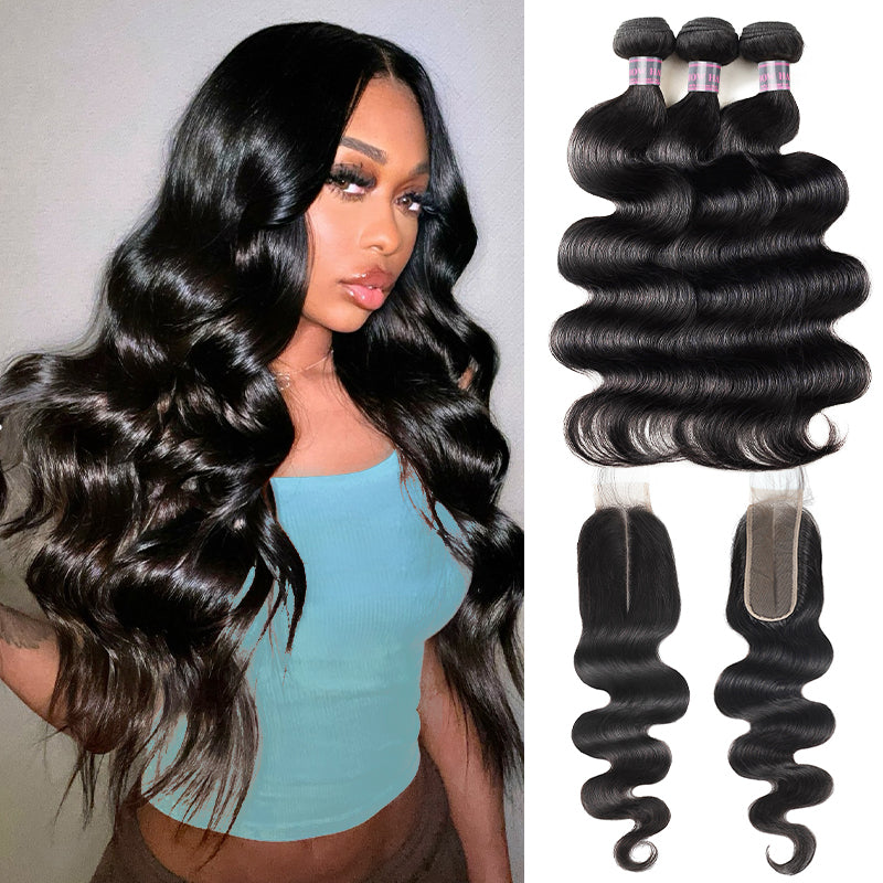 Brazilian Body Wave Hair - 3 Bundles With 2X6 Lace Closure 