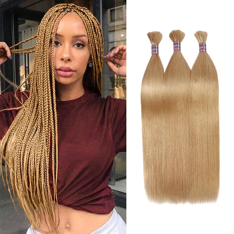 Woman With Honey Blonde Braids and Bulk of Straight Hair Extensions