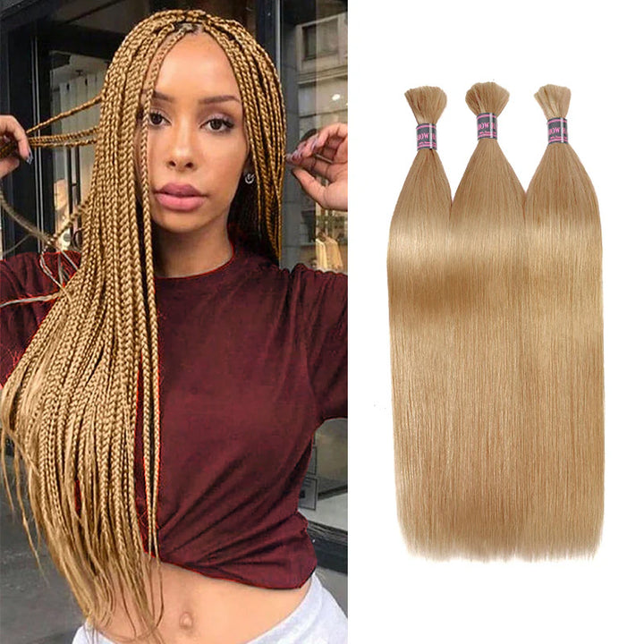 Woman With Honey Blonde Braids and Bulk of Straight Hair Extensions