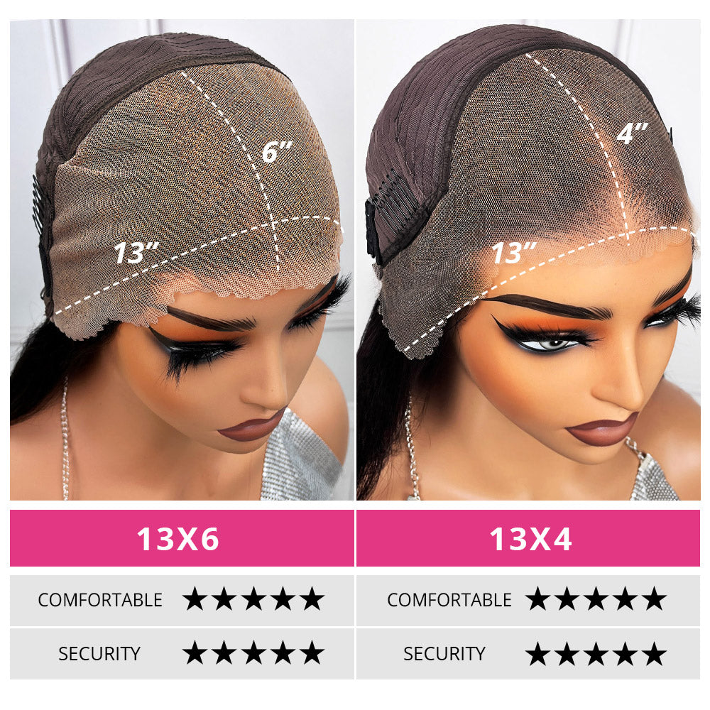 Comparison of 13X6 and 13X4 Lace Frontal Wig Caps Showing Comfort and Security Ratings