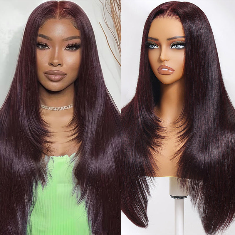 Ishow Black Cherry Layered Cut Glueless Wig, Human Hair Wig