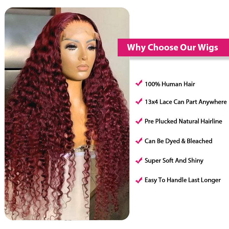 Models Showcasing 32-Inch Burgundy Deep Wave HD Lace Frontal Wig With Baby Hair