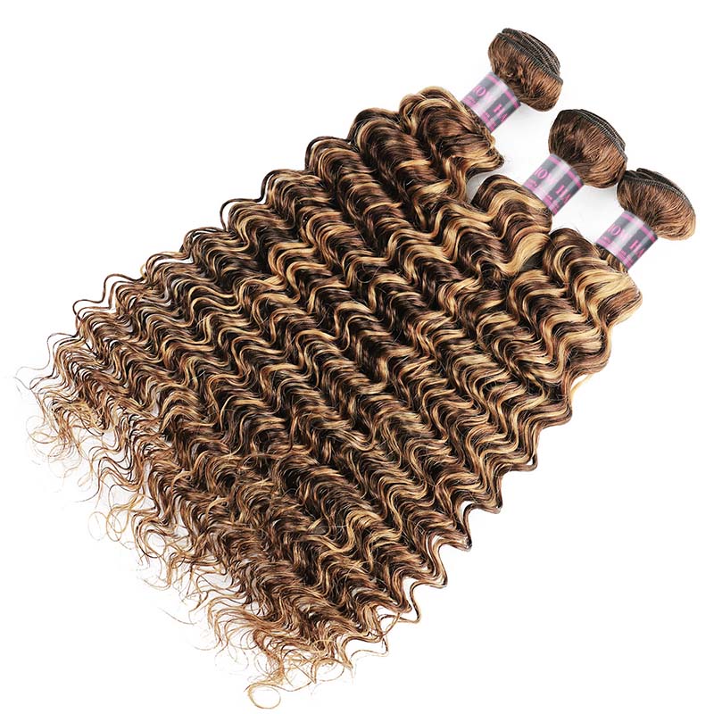 Honey Blonde Deep Wave Hair Bundles Showcasing Defined Curls and Highlights