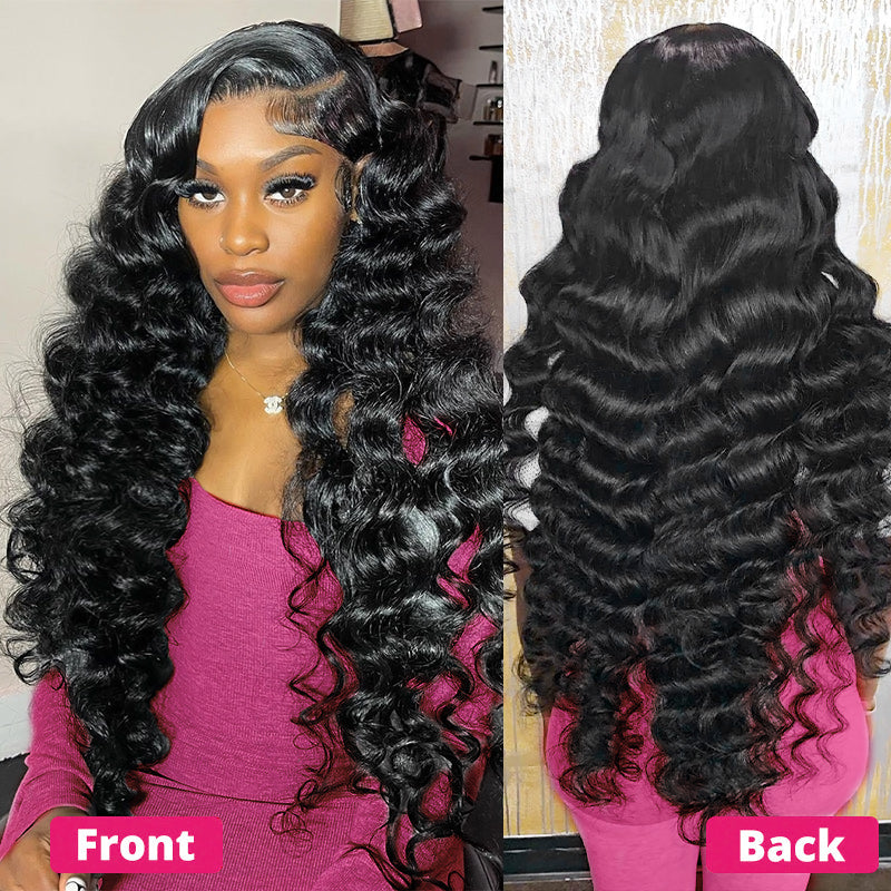 Ishow Loose Deep Wave HD Lace Front Wig - Front and Back View