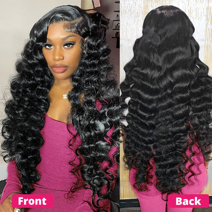 Ishow Loose Deep Wave HD Lace Front Wig - Front and Back View