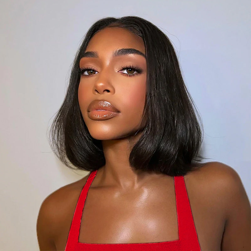 Woman With Black Bob Wig, Under $100 Lace Front Wig