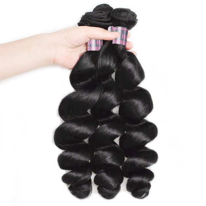 Brazilian Loose Wave Hair 3 Bundles with Ear-To-Ear 13x4 Lace Frontal,100% Virgin Human Hair