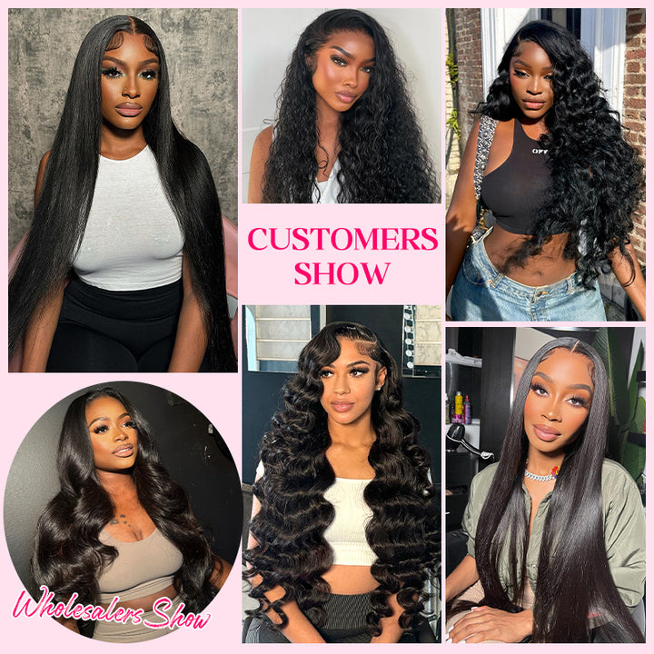 Collage of Customers Showcasing Various Human Hair Wigs From Ishow Hair