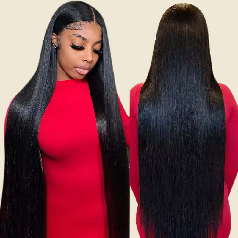 Model Wearing Ishow HD Lace Front Straight Hair Wig in Natural Black