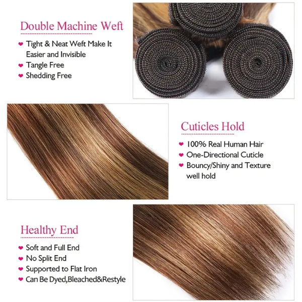 P4/27 Honey Blonde Hair Bundles With Loose Waves, Detailing Machine Weft and Healthy Ends