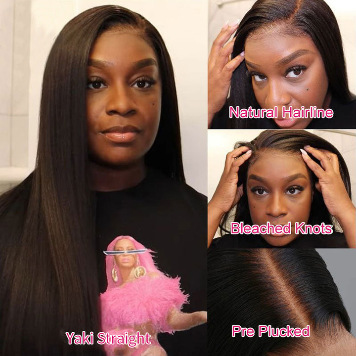 Ishow Yaki Straight Lace Front Wig - Natural Hairline, Pre-Plucked, Bleached Knots
