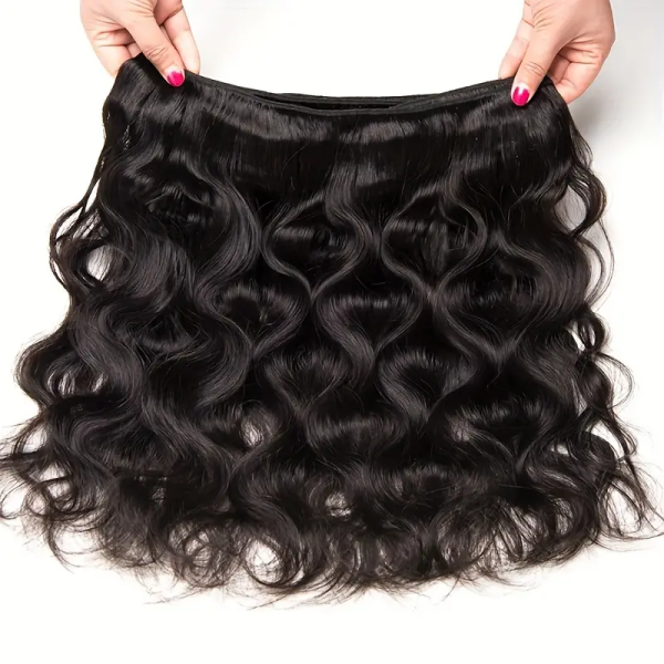 Natural Black Deep Wave Human Hair Bundle Showcasing Soft, Bouncy Waves