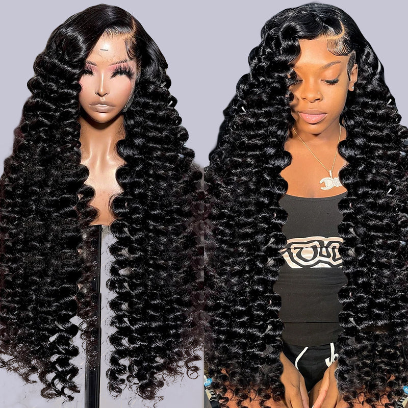 Loose Deep Wave 40-Inch Lace Front Wig On Mannequin and Styled On Model