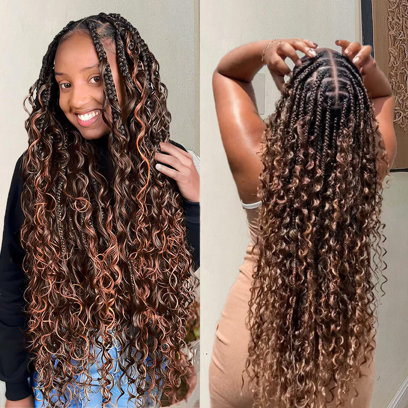 Knotless Braids With Deep Wave Hair Bulk, P4/30 Piano Color