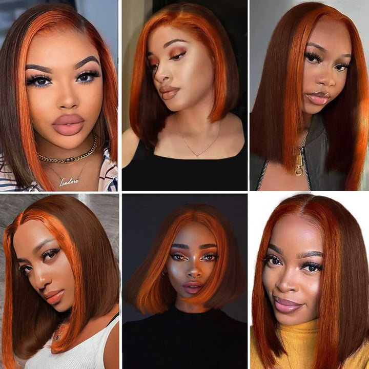 Ginger Orange Bob Wigs Styled On Models Showcasing Different Angles and Textures