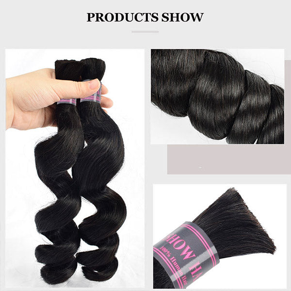 Ishow Hair Loose Wave Hair Bulk - Natural Black Remy Hair Close Up