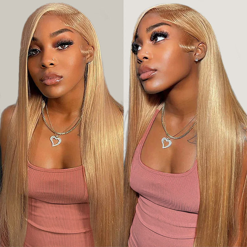 Model With Sleek Honey Blonde Straight Hair, Showcasing 3 Bundles of Remy Human Hair