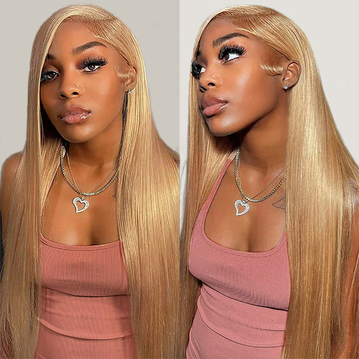 Model With Sleek Honey Blonde Straight Hair, Showcasing 3 Bundles of Remy Human Hair