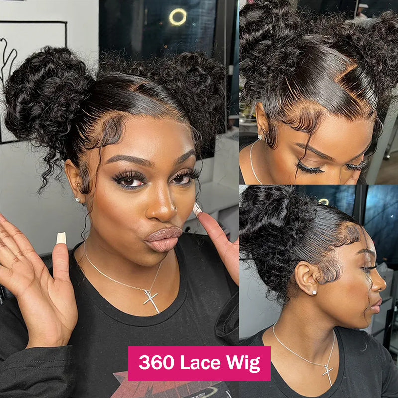 360 Lace Wig Styled in High Pigtails With Defined Curls and Natural Hairline
