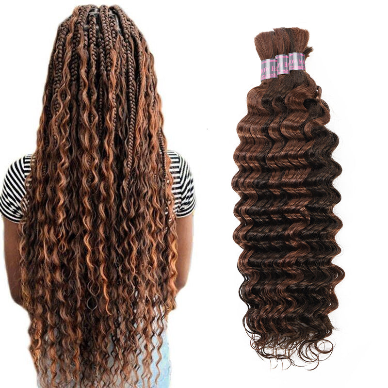 Deep Wave Human Hair Bulk for Knotless Braids - P4/30 Piano Color