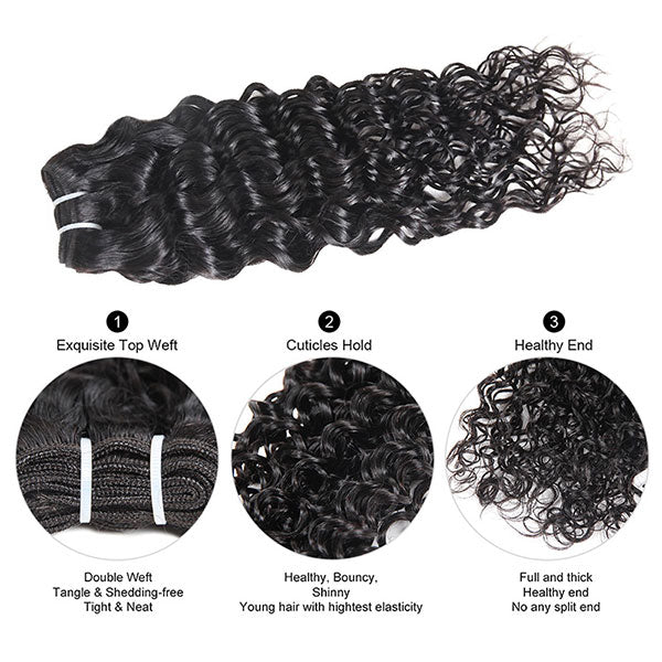 Natural Black Water Wave Hair Extensions Showcasing Bouncy Curls and Healthy Ends