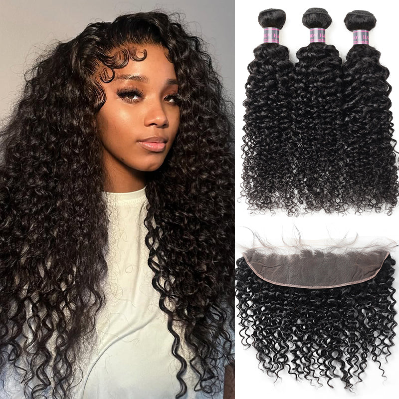 Model With Curly Hair and Malaysian Curly Hair Bundles With Lace Frontal