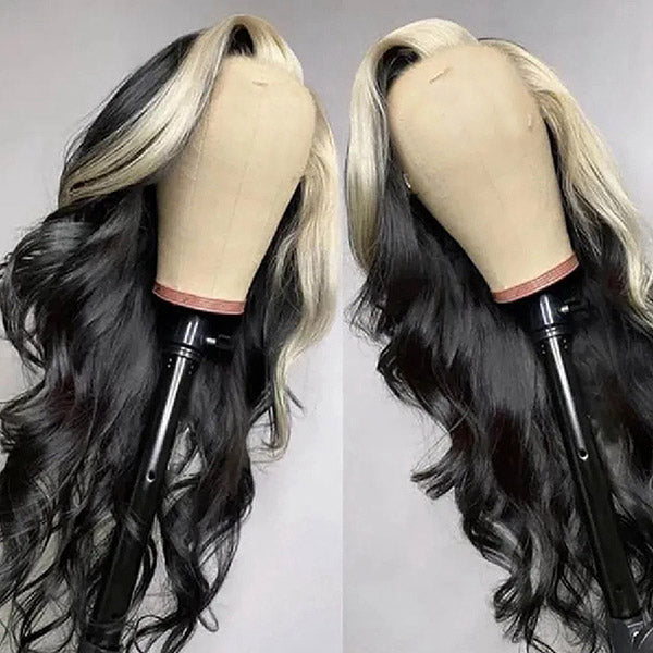 Black and Blonde Body Wave Wig Displayed On a Mannequin Head From Ishow PPB