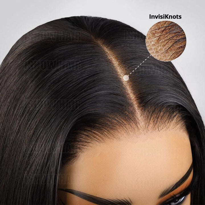 Detail of Pre-Plucked Human Hair Wig With Invisiknots for a Natural Hairline