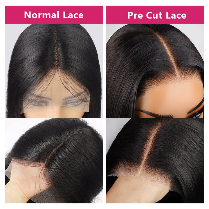 Comparison of Normal Lace and Pre Cut Lace Wigs Showcasing Hair Textures and Hairlines