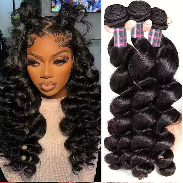 Model Showcasing Long, Curly Black Human Hair Bundles for Ishow's Flash Sale