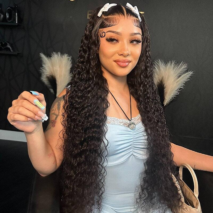 Model Wearing 18 Water Wave Human Hair Wig Promoting Natural Look