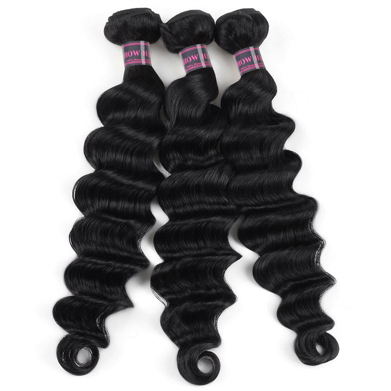 Ishow Jet Black Body Wave Bundles Displaying Soft, Shiny Texture On a White Background