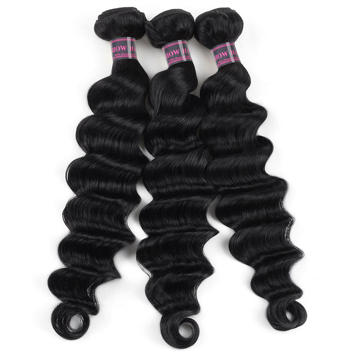 Ishow Jet Black Body Wave Bundles Displaying Soft, Shiny Texture On a White Background