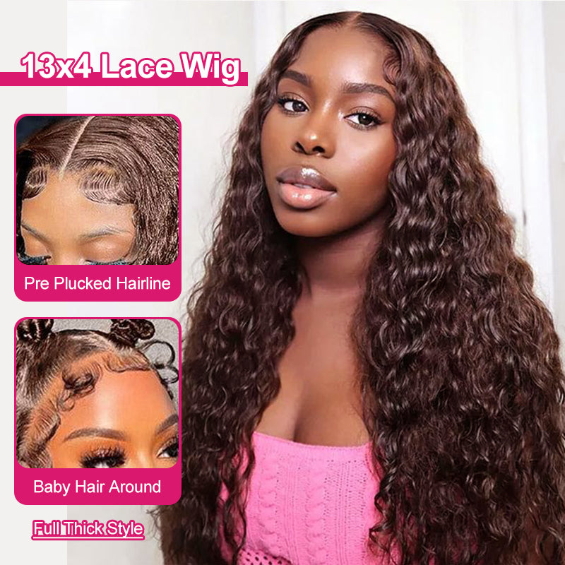 Brown Human Hair Wigs Water Wave HD 13x4 Lace Front Wigs 180% Density Colored Wigs For Black Women